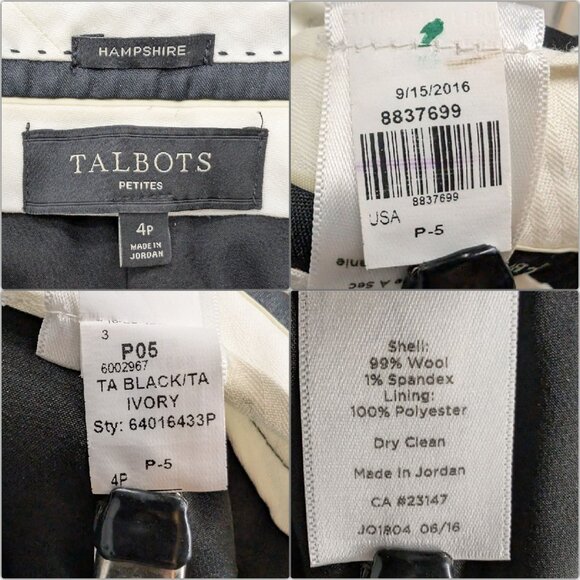 Talbots Hampshire Pants Womens Black Cream Houndstooth Flat Front Size 4P - Picture 6 of 11